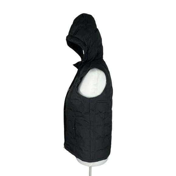 GAP Quilted Puffer Hooded Vest Zipper Snaps Black Small - Picture 2 of 10